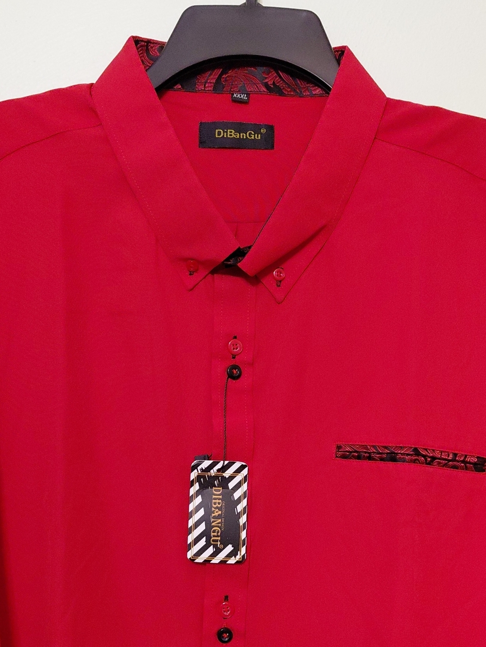 DIBANGU Men's Button Down Red Long Sleeve  Dress Shirt Size XXXL